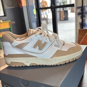 New Balance 550 White and Tan Sneakers
